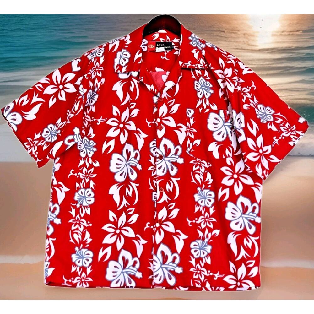 Reliq Industries Men's Tropical Hawaiian Style Button Up Shirt Size Medium